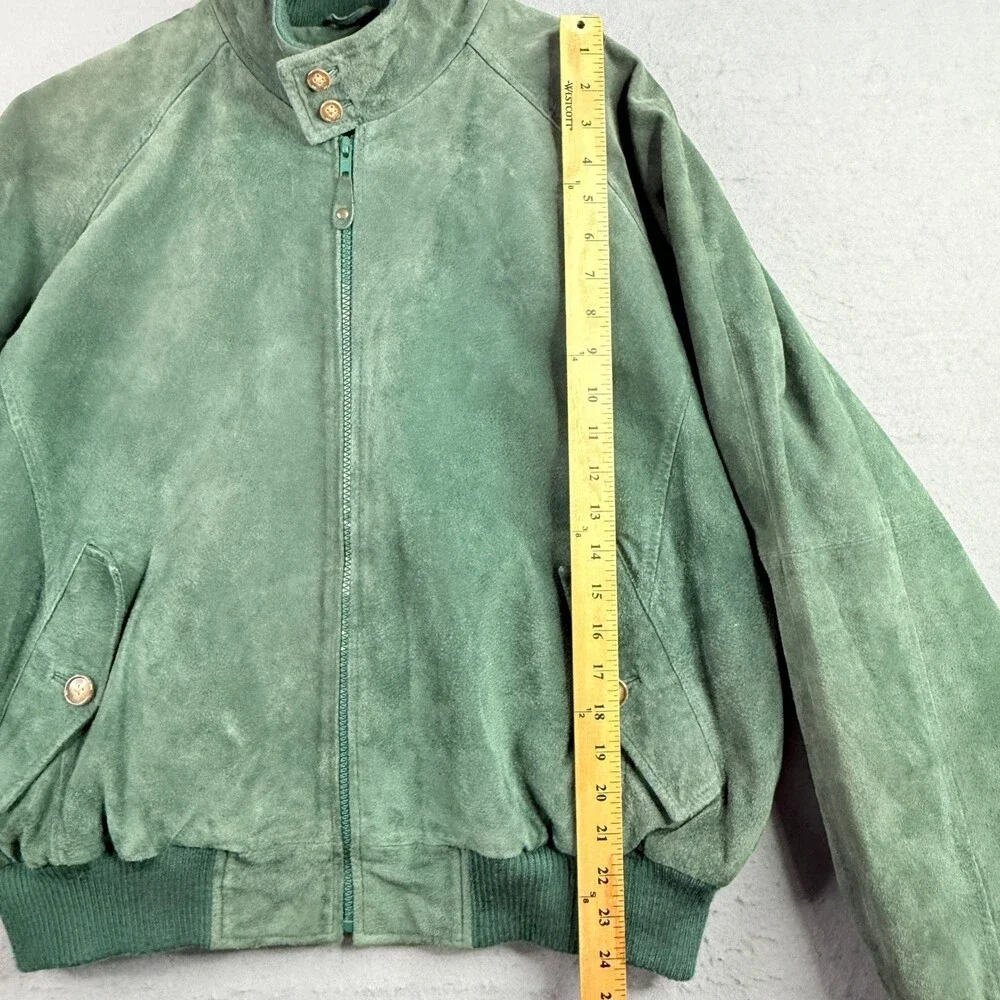 Vtg Orvis Jacket Mens Medium Green Suede Leather Bomber Plaid Lined Full Zip
